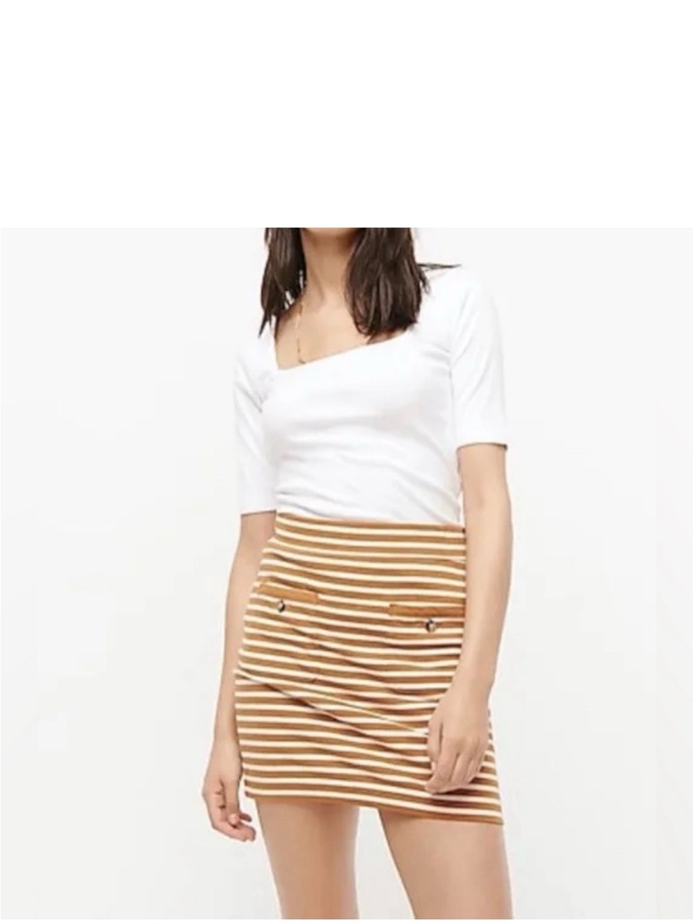 J. Crew Camel and White Striped Mini Skirt
